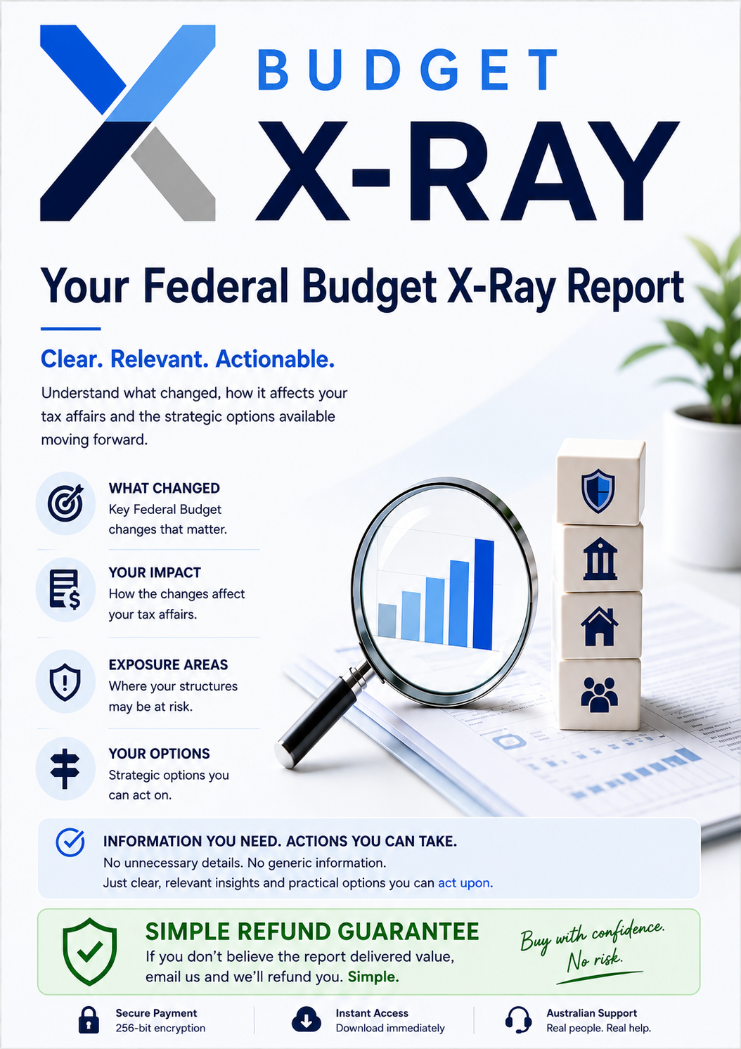 Budget X-Ray — Your Federal Budget X-Ray Report ebook cover showing clear, relevant and actionable tax insights